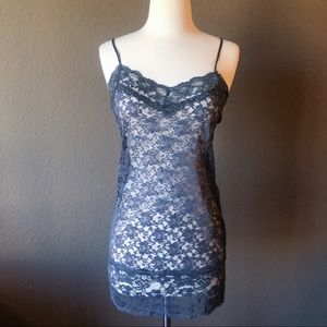 Zenana Outfitters Gray Sheer Lace Cami